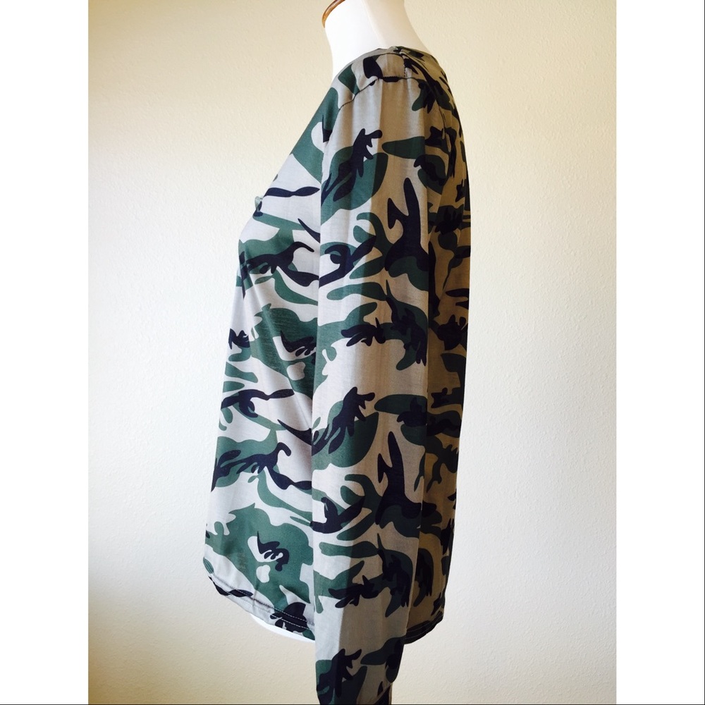 Camo Lace-Up Long Sleeve Top - Picture 2 of 5