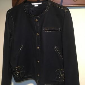 Very dark blue jacket with snaps