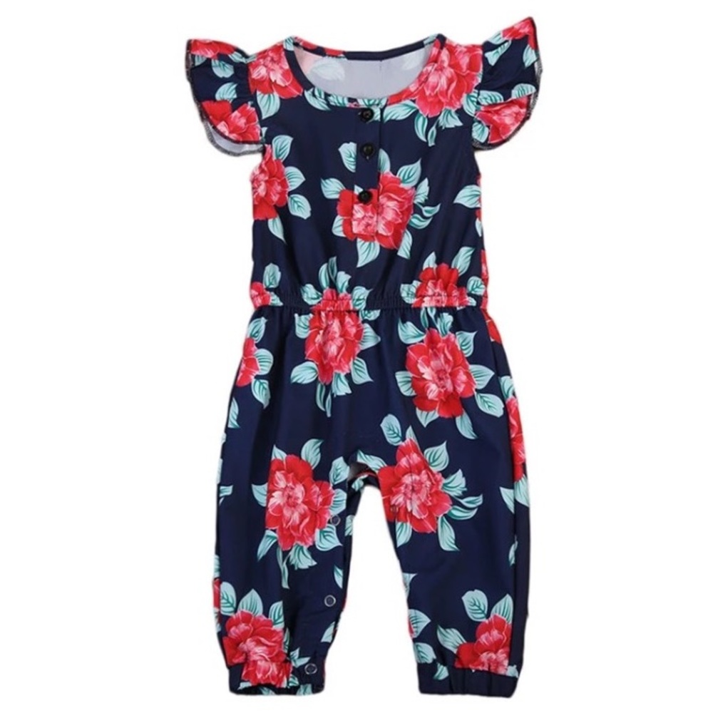 🌺 Navy Jumpsuit with Pink Floral print
