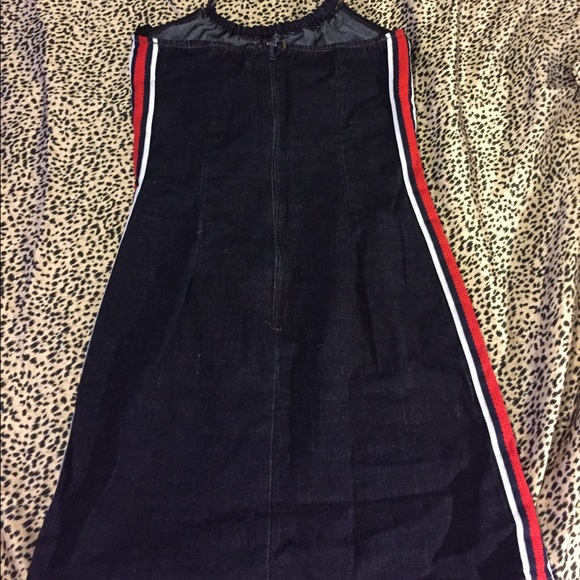 ❤️VINTAGE ❤️ Jean halter dress w/ red &white stripe down sides - Picture 6 of 6