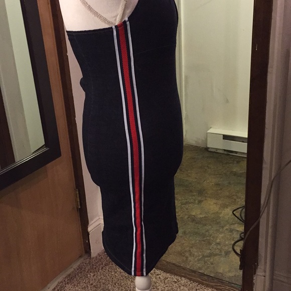 ❤️VINTAGE ❤️ Jean halter dress w/ red &white stripe down sides - Picture 4 of 6