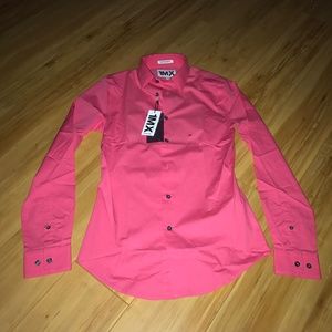Express: 1MX Extra Slim Fit Pink Shirt
