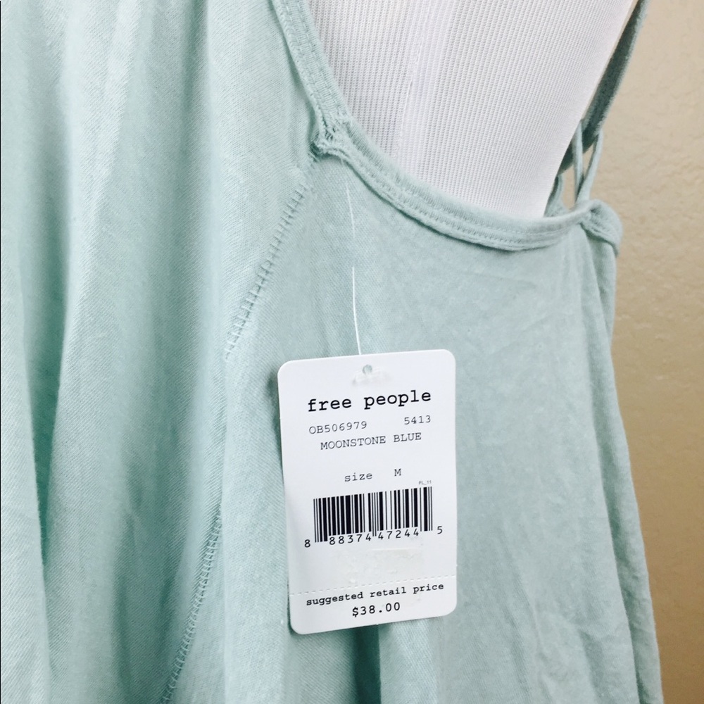 FREE PEOPLE Light Blue NWT Tie Back Flowy Oversized Strappy Tank XS Boho Casual - Picture 4 of 4