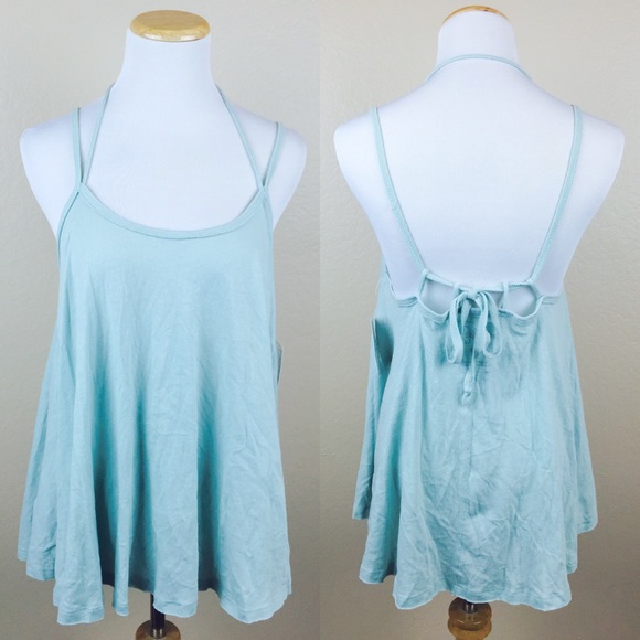 FREE PEOPLE Light Blue NWT Tie Back Flowy Oversized Strappy Tank XS Boho Casual - Picture 2 of 4