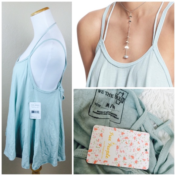 FREE PEOPLE Light Blue NWT Tie Back Flowy Oversized Strappy Tank XS Boho Casual - Picture 3 of 4
