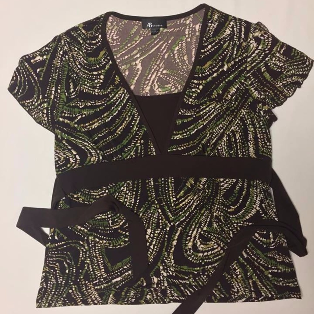 AB Studio Brown Green Tunic Top Sz L