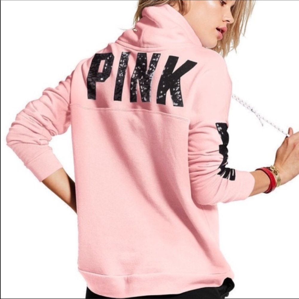 NIP VS PINK bling cowl neck hoodie REAR