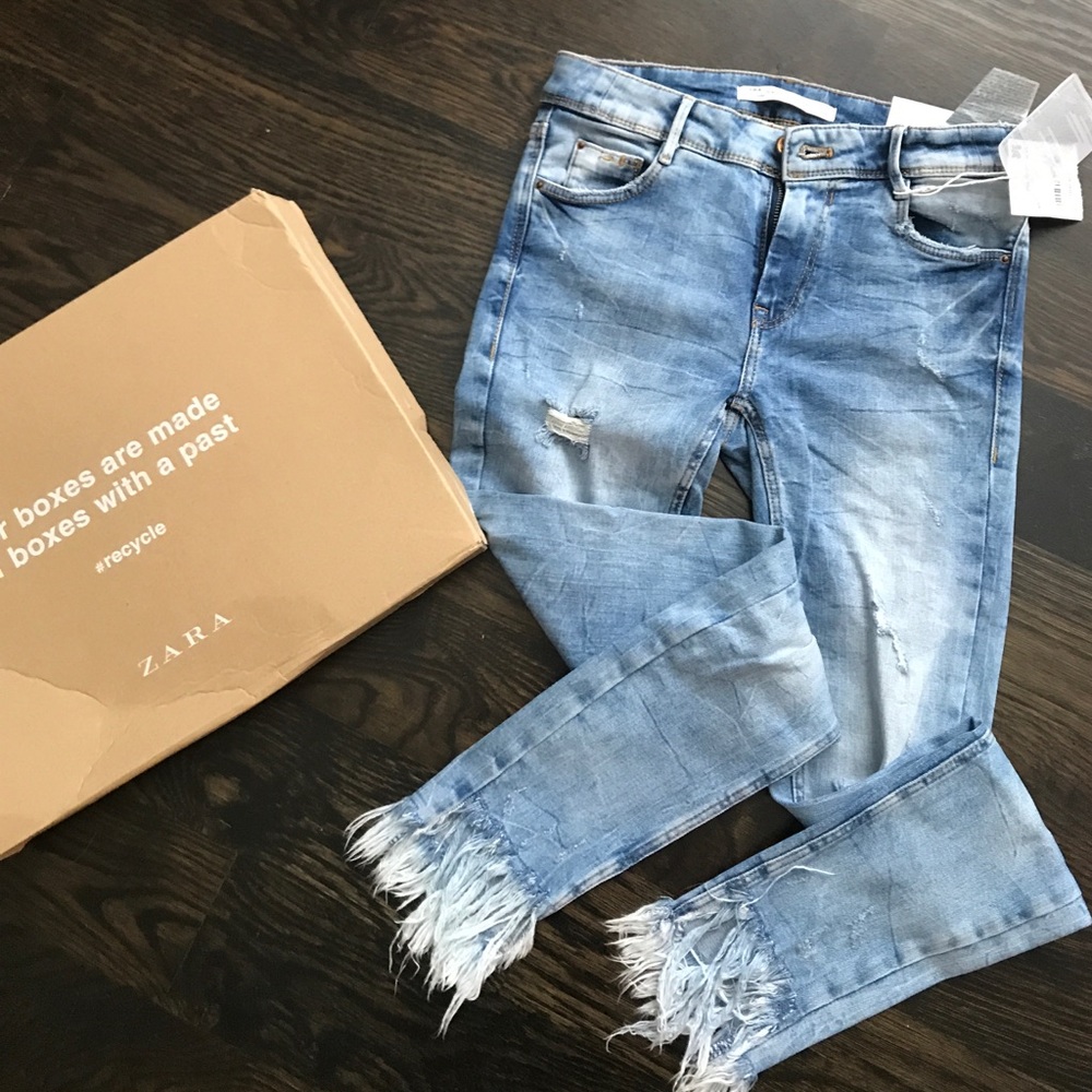 Zara distressed and frayed bottom jeans