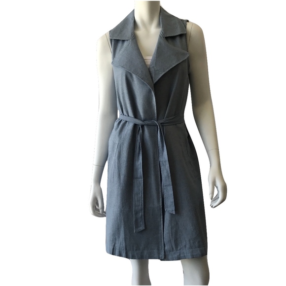 Denim Sleeveless Trench Coat - Picture 2 of 8