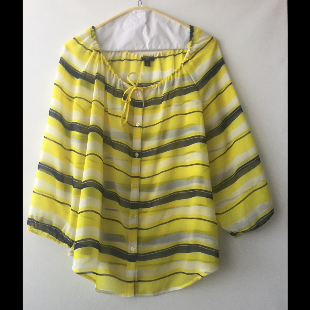Yellow and navy top is see thru