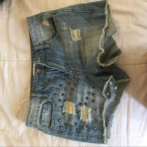 High waisted studded jean shorts