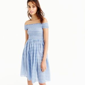 J Crew Smocked off-the-shoulder gingham dress MED