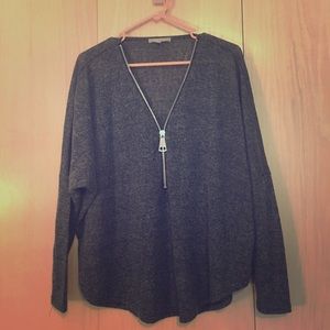 Grey blouse w/ zip up neck line