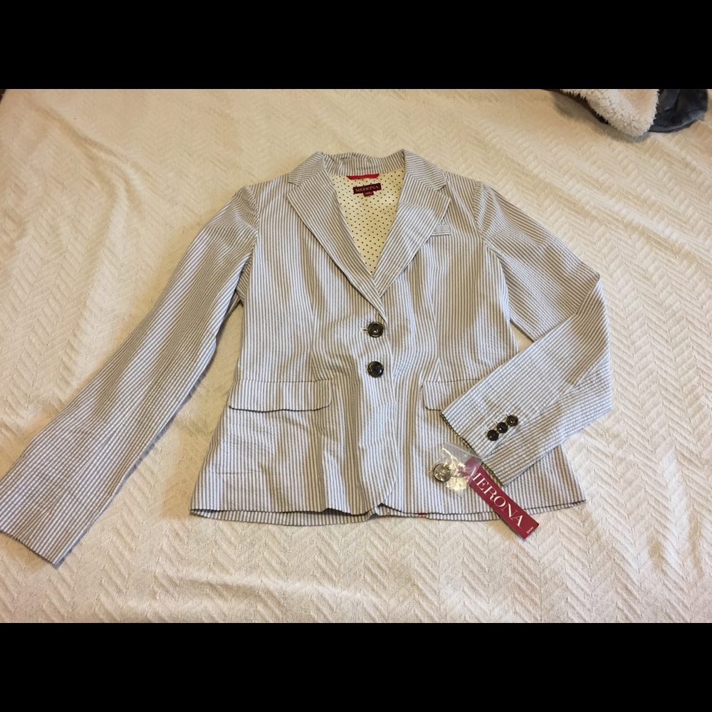 White & Grey Pinstriped Blazer