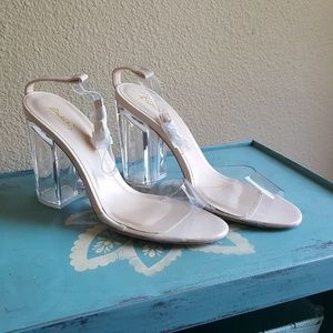 Qupid // Clear + Nude Heels