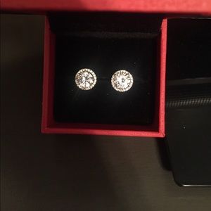 Platinum plated CZ halo stud earrings