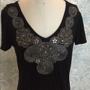 Black Jeweled Neck T-shirt Tunic dress