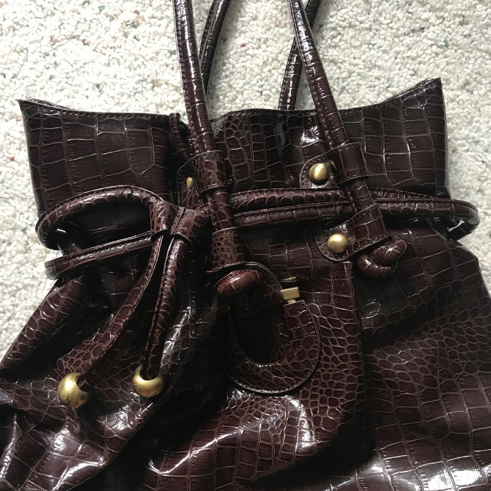 Adorable plum brown reptile like leather purse