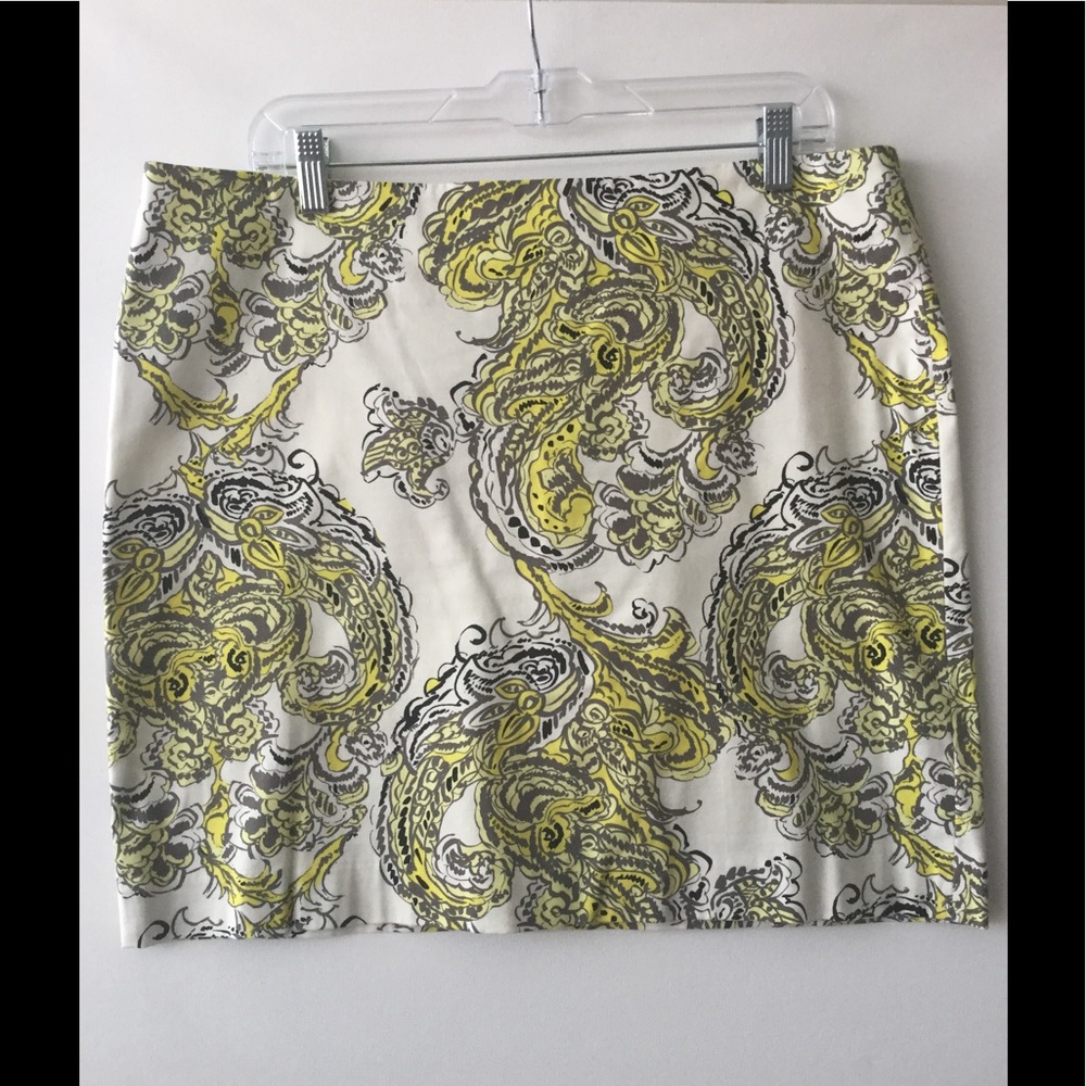 Yellow, black and white print skirt