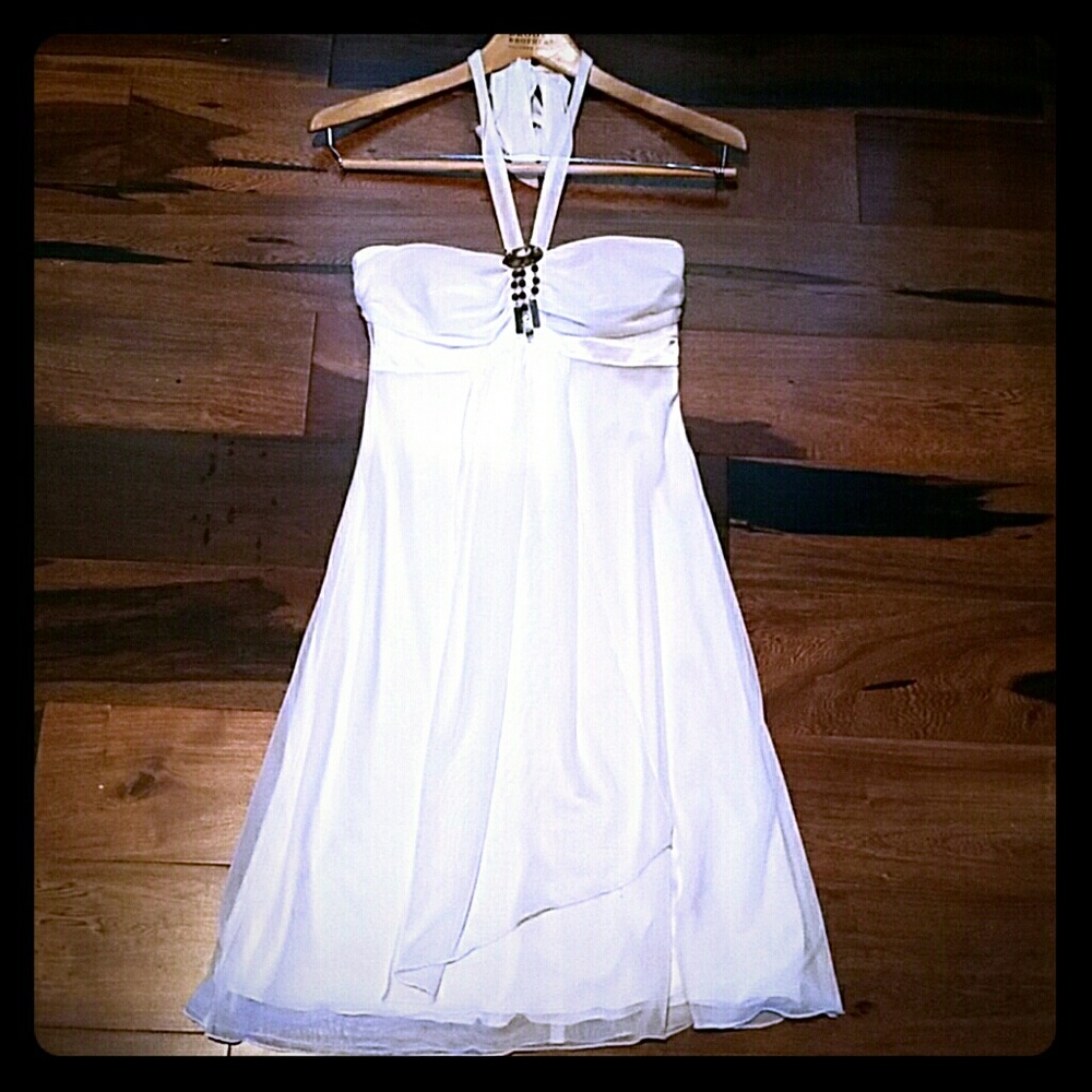 Ivory flowy halter dress with beads