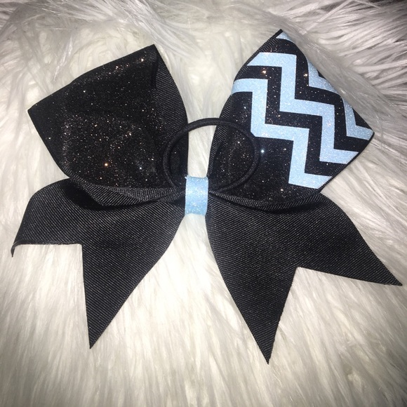 Blue and black half chevron cheer bow - Picture 2 of 2