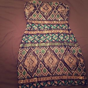 Strapless sequence mini dress