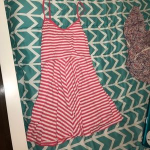 pink and white striped dress