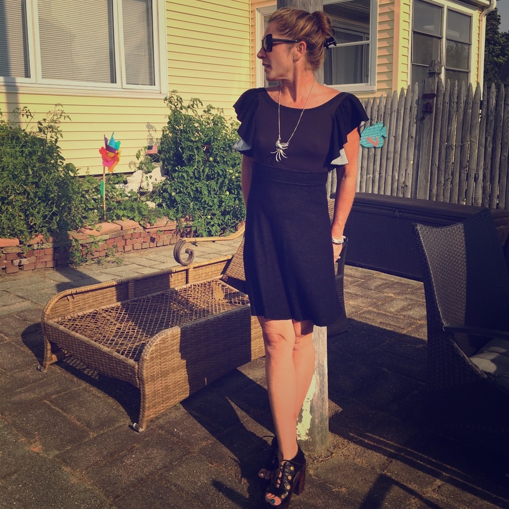 Black flutter sleeve free people dress
