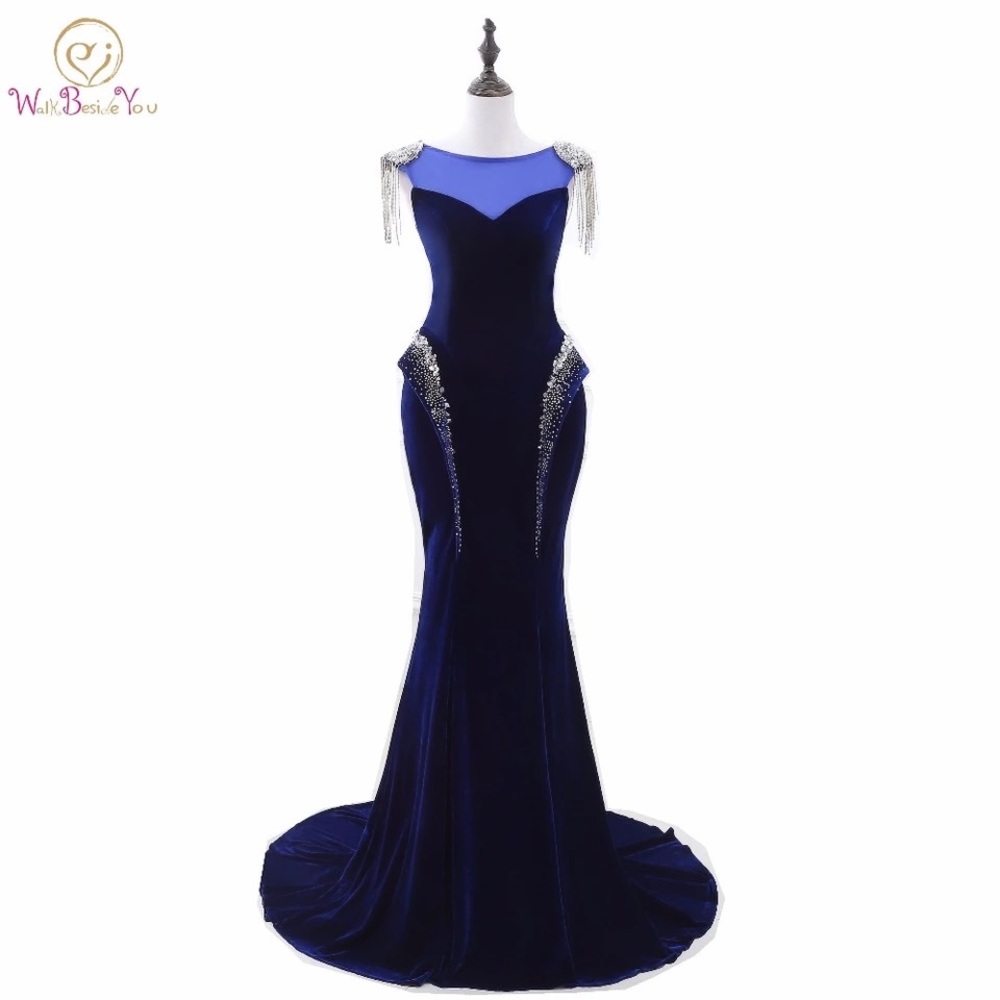 Elegant Royal Blue Evening Dress bead with sequins