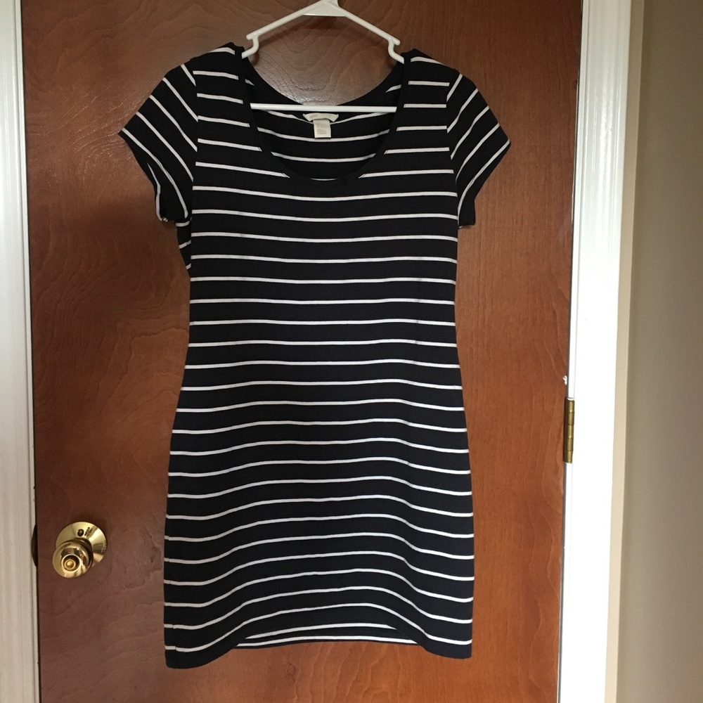 Navy Blue & White Bodycon Dress