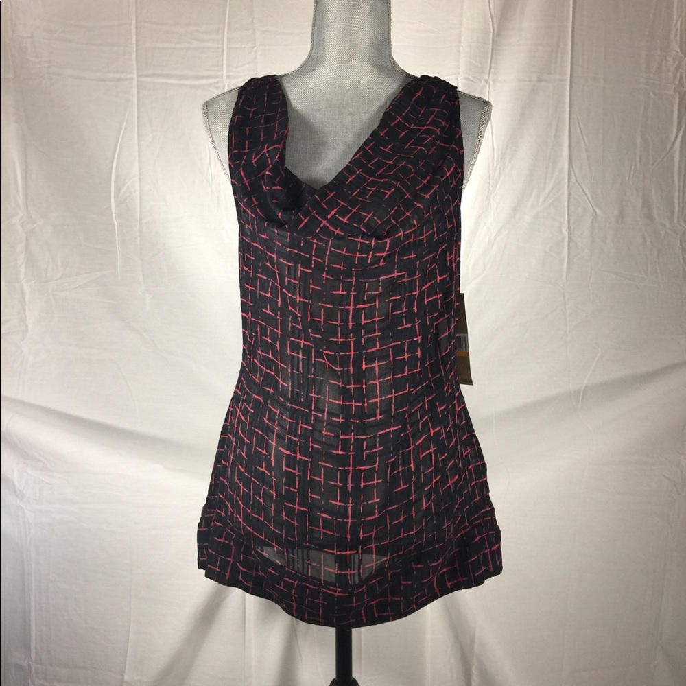 DKNY, Pink and Black, Sheer Top, SZ S