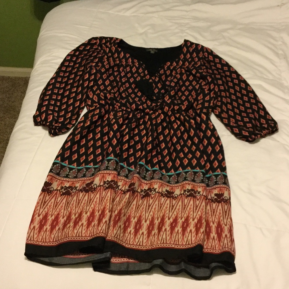 Long sleeve pink and dark navy blue dress