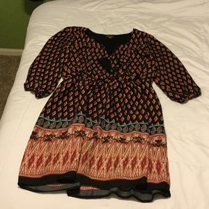 Long sleeve pink and dark navy blue dress