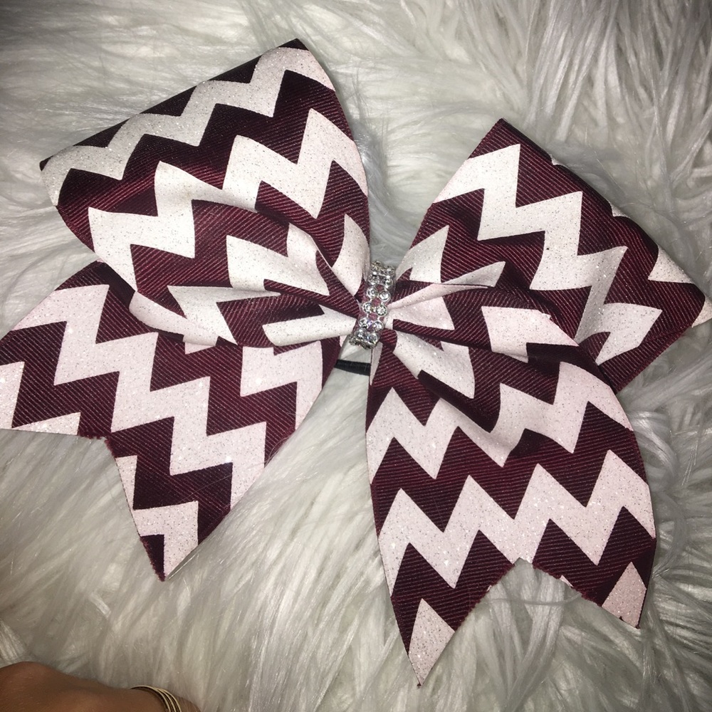 Burgundy and White sparkly chevron bow