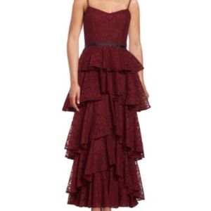 Lace tiered cocktail dress.