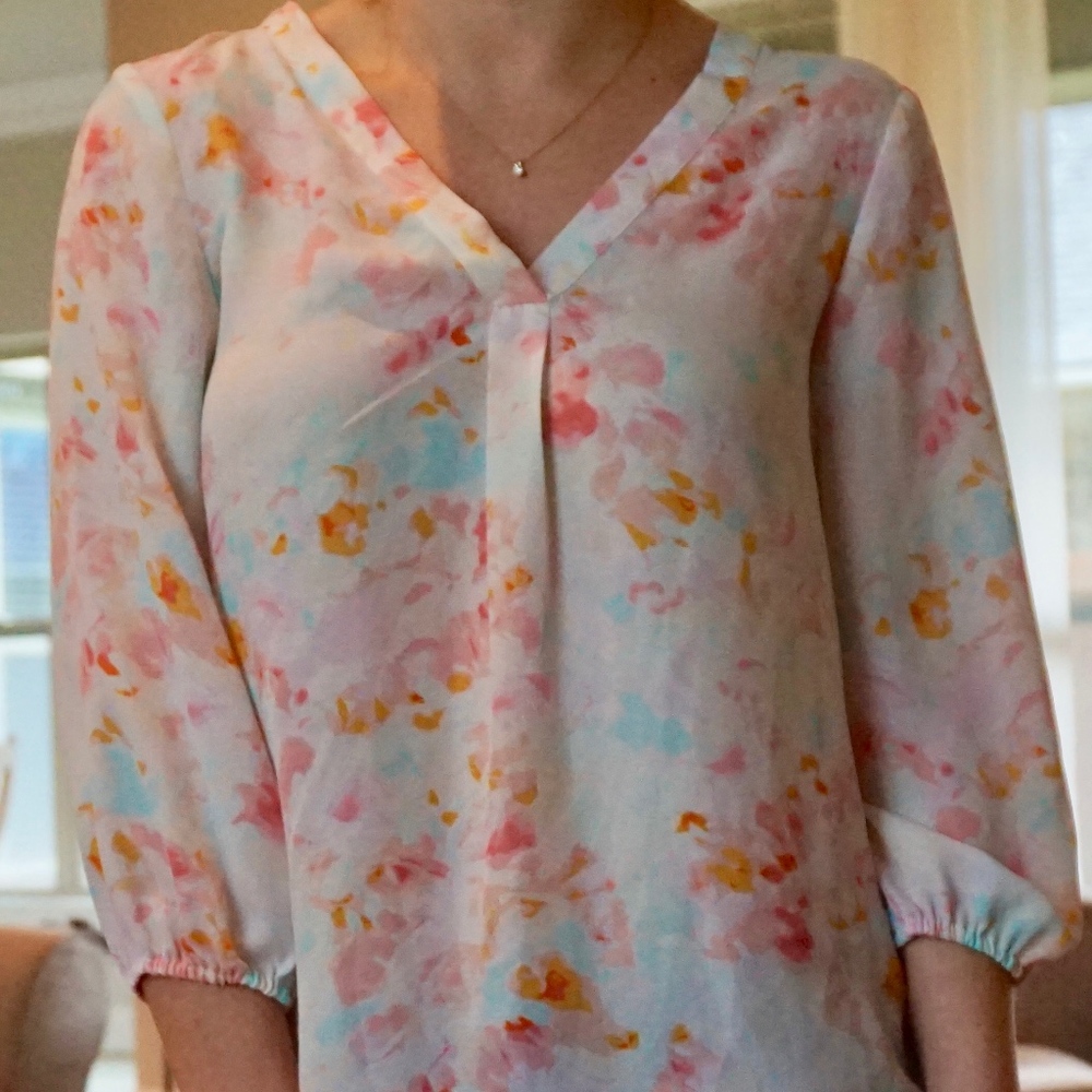 Pink Watercolor 3/4 sleeve blouse
