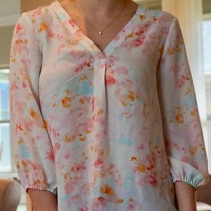 Pink Watercolor 3/4 sleeve blouse