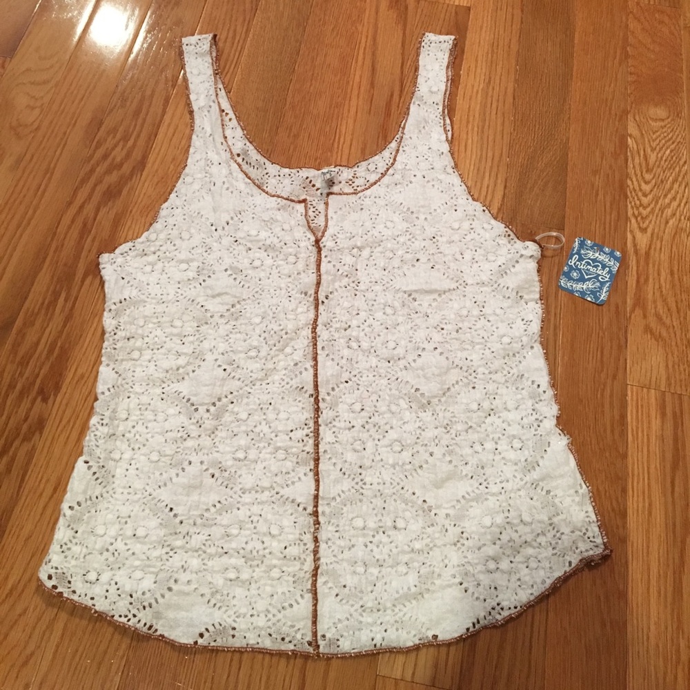 NWT Free People Cream & Tan Crochet Tank