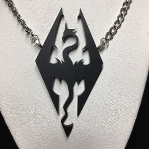 Skyrim dragon necklace - nerdy, black acrylic