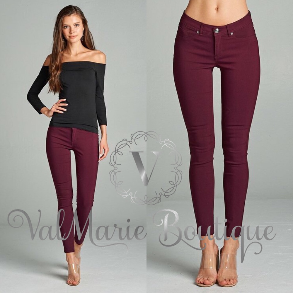 BURGUNDY MEGA STRETCHY PANTS - Picture 2 of 7