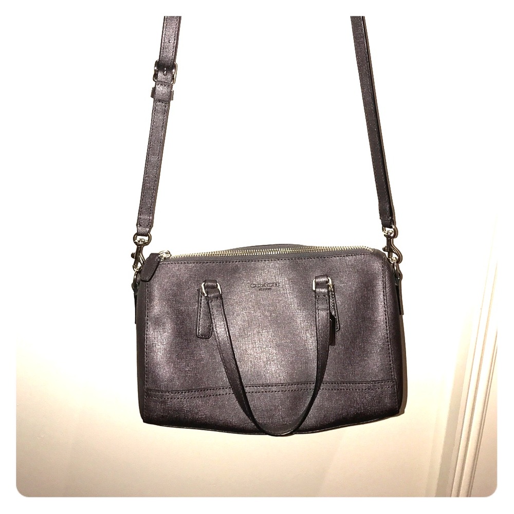 Metallic gray coach cross body