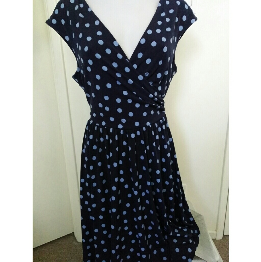 Navy Blue Polka Dots Wrap Dress Pinup  Zips