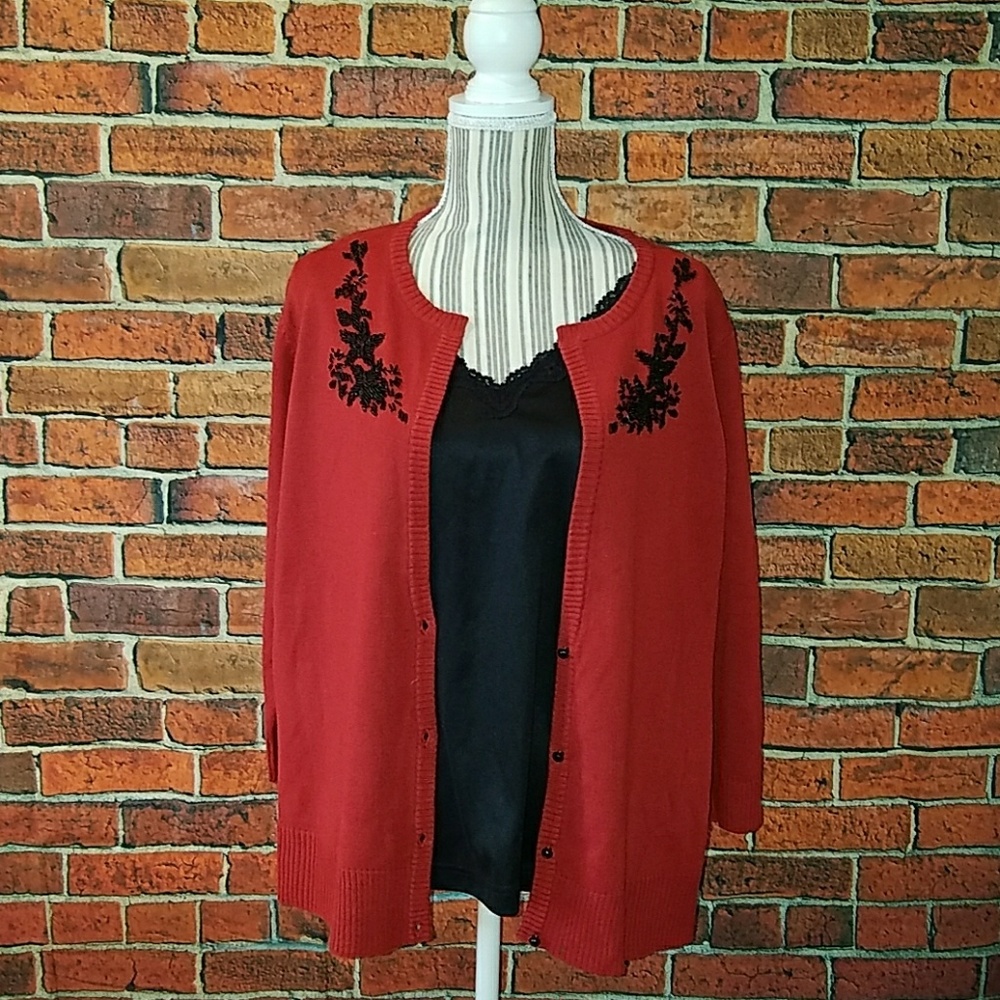 RQT Woman faux twin cardigan sweater with beading