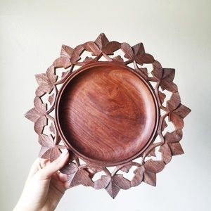 Hand carved wooden boho jewelry plate