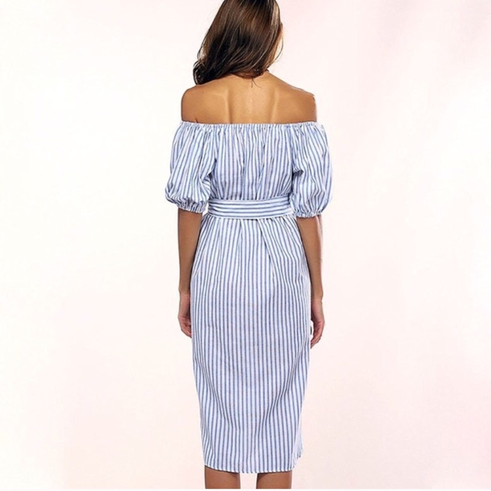 Striped Off The Shoulder Rose Sundress - Picture 3 of 4