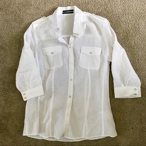 Club Monaco White Linen Safari Shirt
