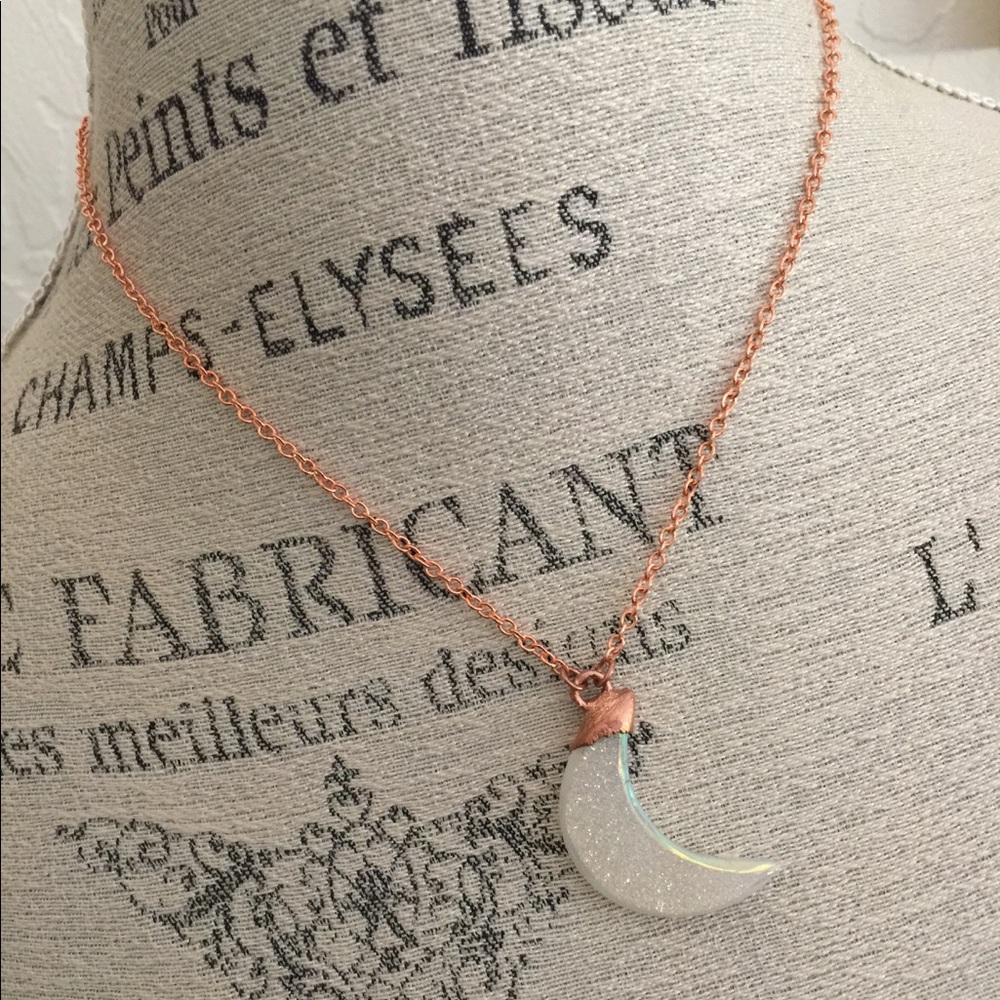 Angel Aura Crystal Druzy Moon Necklace