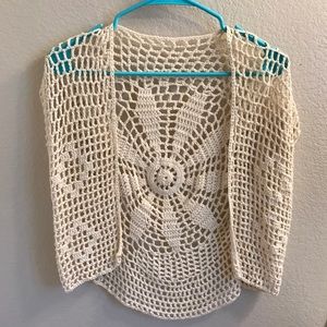 Cream Crochet Cropped Cardigan