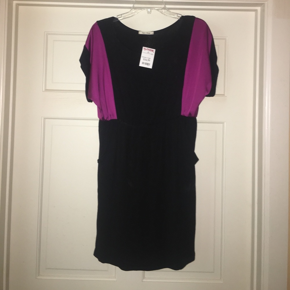 Black dress with pick color block sleeves
