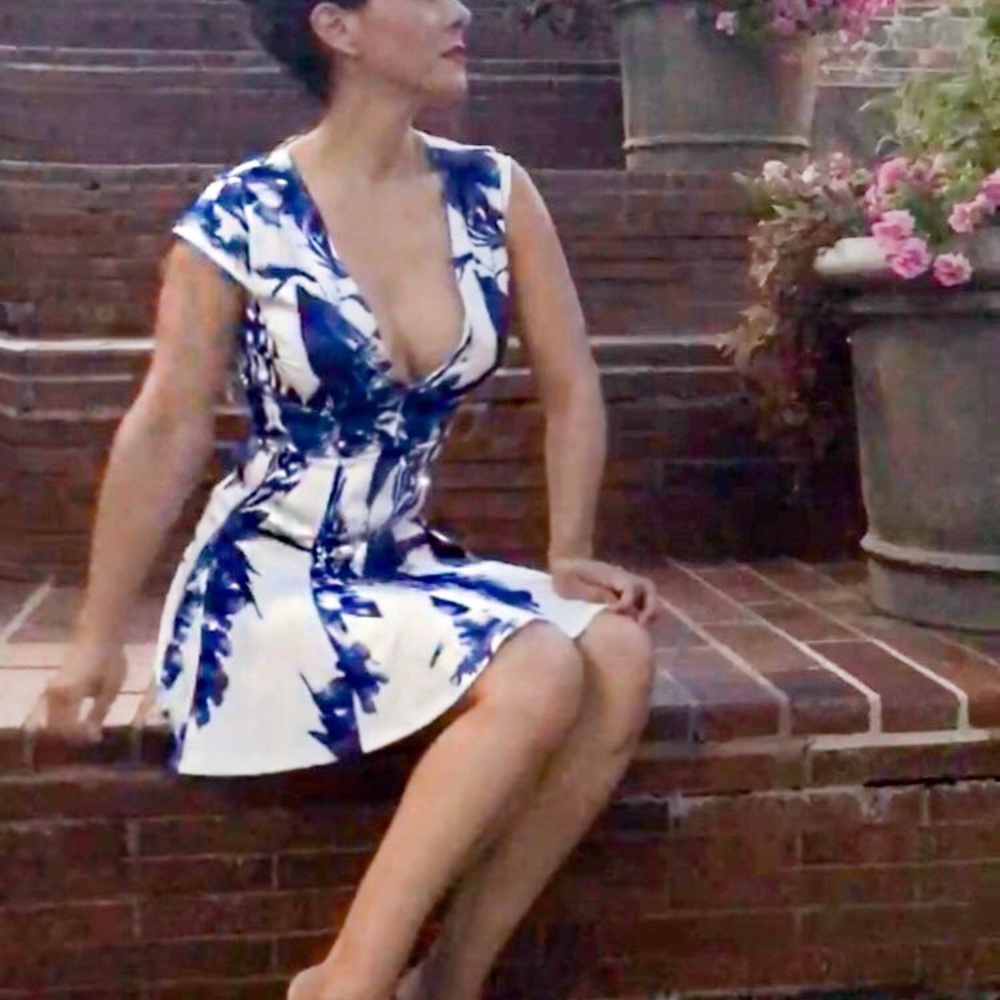 Deep V Blue Floral Dress